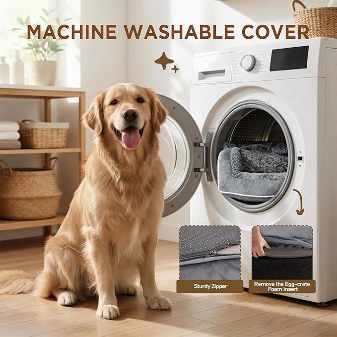 Comfort Expression Orthopedic Dog Bed for Large Dogs 36x27 Inch, Waterproof Supportive Egg Crate Foam Large Pet Bed with Removable Bolsters, Dog Couch with Washable Cover & Non-Slip Bottom, Grey