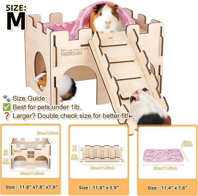 HIIMALEX Sturdy Guinea Pig Hideout Wooden Castle for Guinea Pig Chinchilla Hedgehog Gerbil Hamster Rat House Habitat for Playing and Hiding (GPG-MT)
