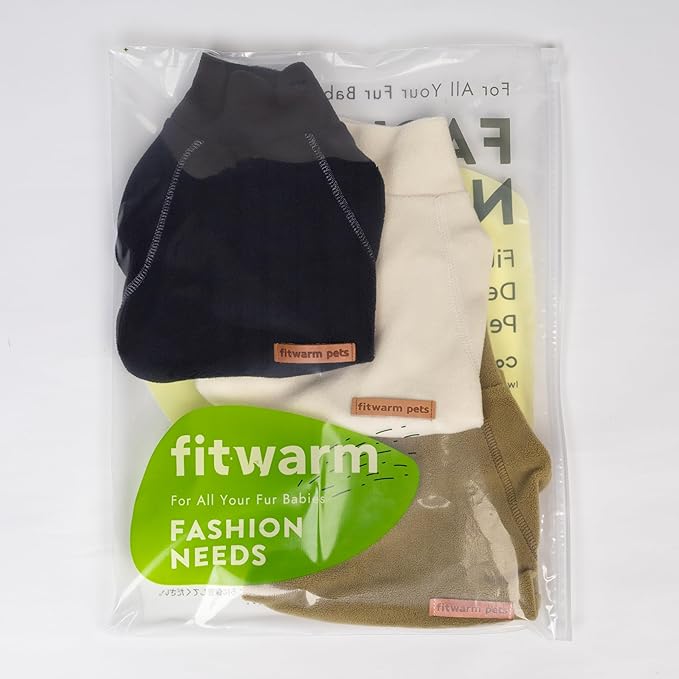 Fitwarm 3 Pack Classic Fleece Dog Sweater, Winter Clothes for Small Dogs Boy Girl, Turtleneck Dog Sweatshirt, Pet Pullover Jumper, Cat Apparel, Black, Olive Green, Cream, Small
