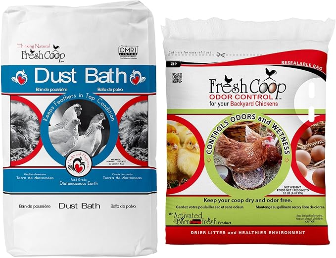 Progressive Planet Fresh Coop 20lb Odor Control + 20lb Dust Bath Bundle - Natural Coop Care for a Fresher Flock - Ammonia Neutralizer & Feather Conditioning Dust Bath - OMRI Listed, Safe for Poultry