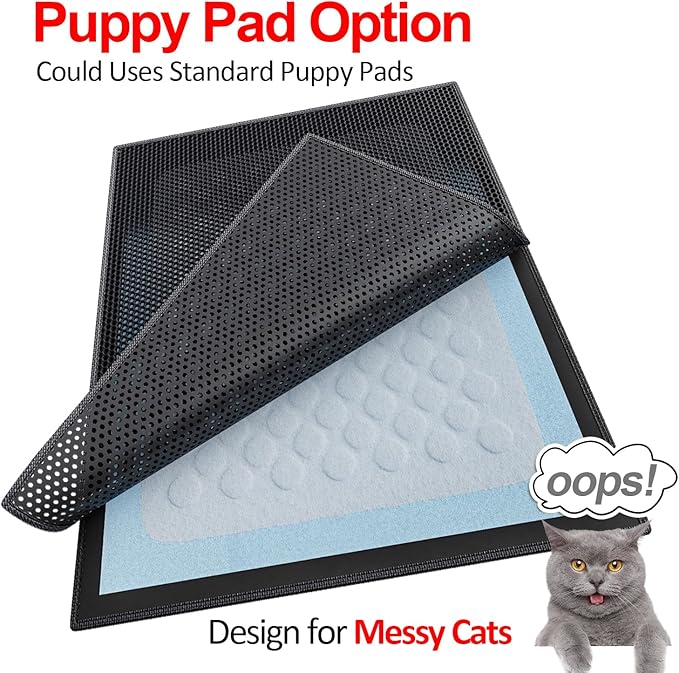 Waretary Cat Litter Box Mat: 47"x 36" Waterproof Kitty Cat Litter Trapping Mat, Easy-clean Double-layer Scatter Control Pad Rug (Black)