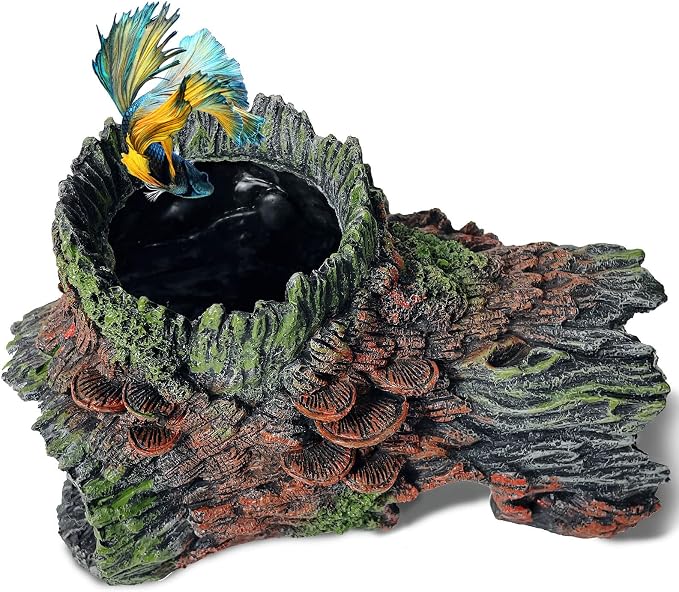 Aquarium Decor - Large Hollow Bark Hiding Cave,Resin Reptile Hideout for Bearded Dragons,Fish Tank Hideout with Realistic Scales Texture, Lizard,Gecko,Turtle, Snake,Beta Fish,Plecos Aquatic Pet