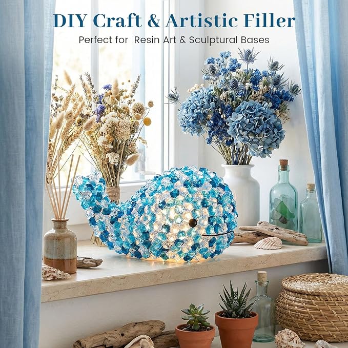 DomeStar 500 PCS Mixed Blue Fake Ice Rocks for Vase Fillers | Acrylic Diamond Gems for Aquarium Decor, Table Scatter, DIY Crafts, Ocean Decor