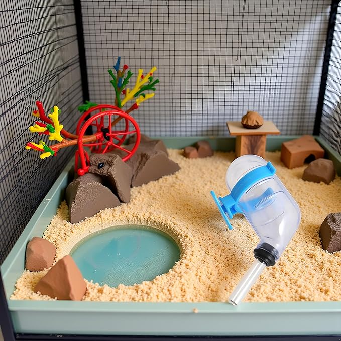 Mini No-Drip Water Bottle Feeder for Hamsters Hedgehogs Gliders Rats Mice and Other Small Pets and Animals, Hamster Water Bottle Dispenser Feeder for Cages, Crates or Wall Mount