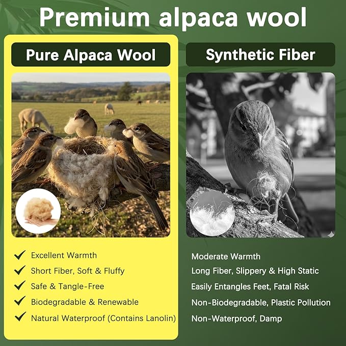 Bird Nesting Material, Hummingbird Nesters, Natural Alpaca Wool Material for Wild Birds, Design for Bird Lover Gifts, Refillable Outdoor Bird Nesting Station (Heart)