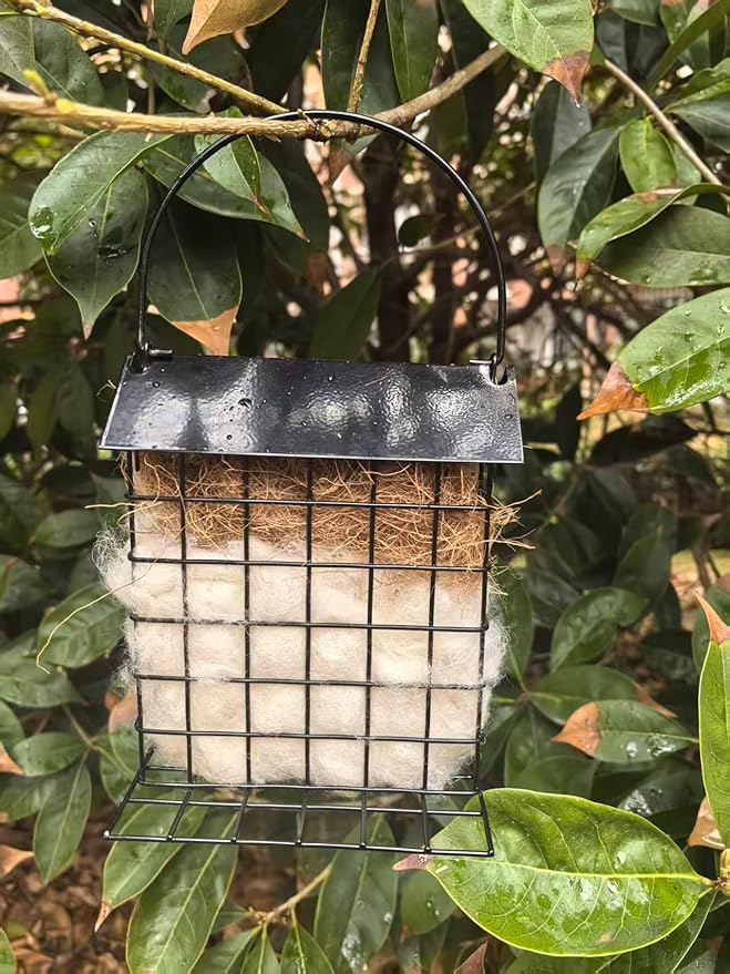 2 PCS Bird Nesting Holder with Alpaca Fiber Bird nest Material Holder with rain Guard Suet Bird Feeders for Outdoors Refillable Hummingbird Nesting Gifts Outdoor Bird Nesting Station (2 PCSBLAK)