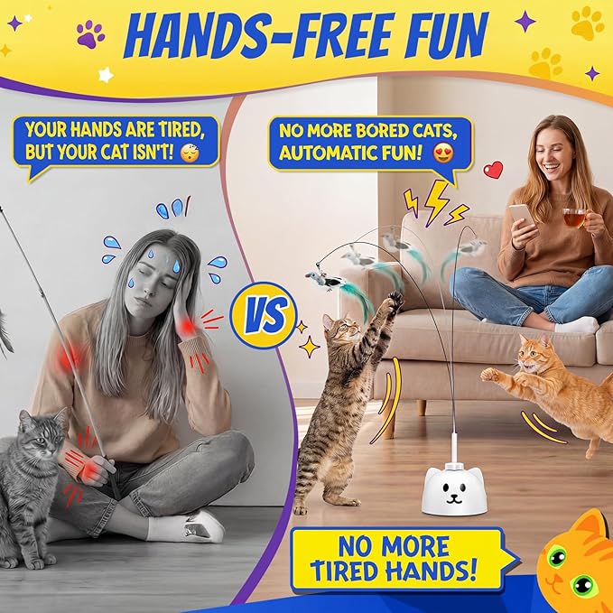 CATPICK Interactive Cat Toys for Indoor Cats - Automatic Flying Bird Feather Toy, USB Rechargeable Electric Cat Teaser with Strong Sticky Base, Smart Motion Self-Play Toy for Bored Cats(Yellow)