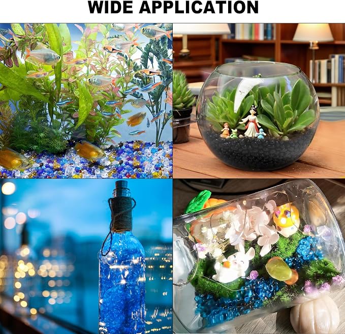 Keedolla 3Lb Aquarium Fish Tank Gravel Rocks Glass Pebbles Gemstones, Glass Stones Vase Filler for Fountain Succulent Plant Decorative Rock Pebble Stone - Black