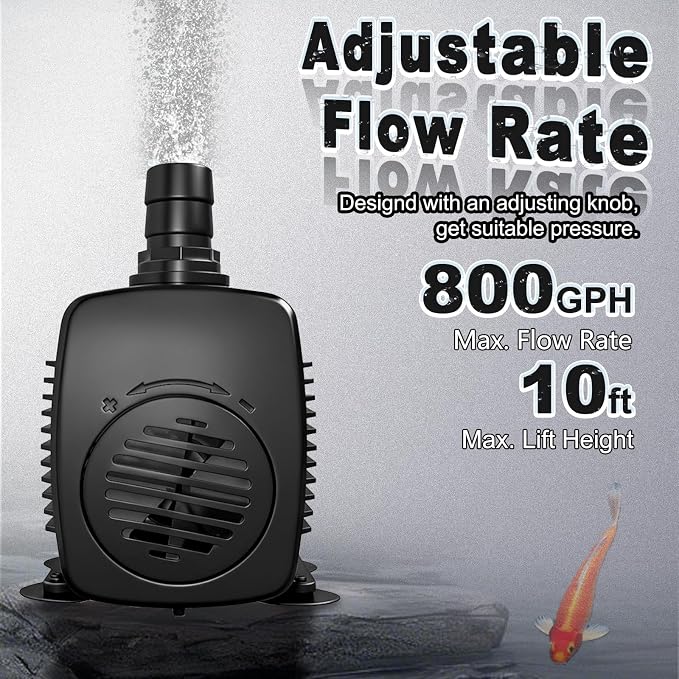 800GPH Submersible Fountain Pump with Tubing 10ft Outdoor Cord for Garden | Overheat Protection, Ground Cord with 3-Prong Plug Safer for Indoor and Outdoor Use