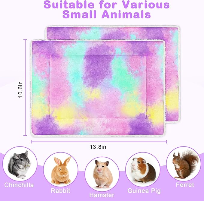Glittme 2Pcs Bunny Bed Rabbit Bed for Indoor Cage Soft Guinea Pig Bed Fleece Mat Pad Warm Small Animal Bedding Accessories for Hamster Ferret Washable Non-Slip Rabbit Hide House Liner