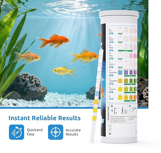 SEAOURA 9-in-1 Aquarium Test Kit for Fish Tanks - 135 Strips Water Testing Strips for Aquariums & Ponds Accurate Testing Iron，Copper，Nitrate，Nitrite，Chlorine，Hardness，Alkalinity，Carbonate，pH