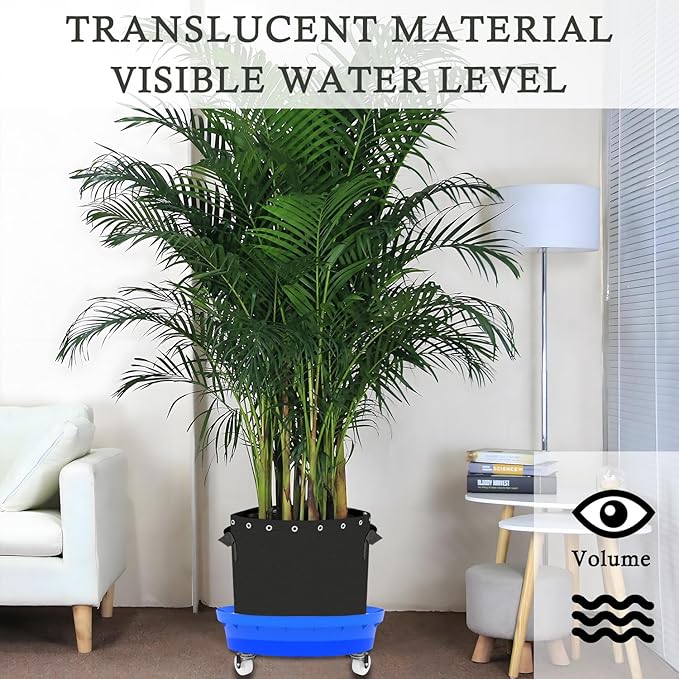 Self-Watering Base with Visible Water Level,5-Pack,Keeps Leaves and Flying Insects Out,Maintains Water Quality, Equipped with Rollers for Easy Movement and Rotation, Blue.
