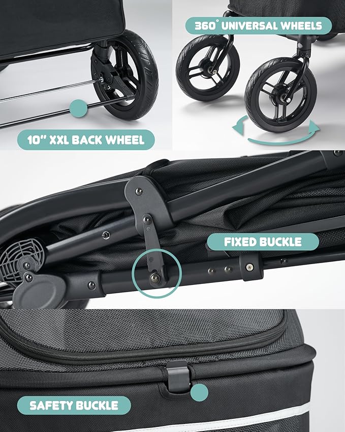 Zoosky Pet Stroller for Large Dogs up to 110lbs, Large Pet Stroller for Multiple Pets, All-Terrain with Adjustable Handle & Mesh Dual-Window, 1680D Waterproof Oxford Fiber