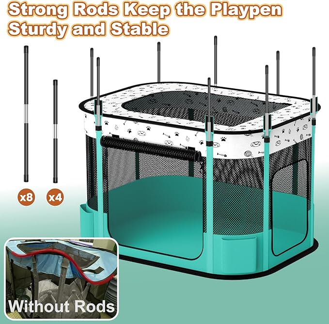 Portable Cat Playpen, 8-Rod Reinforced Kitten Dog Playpens, Foldable Play Pen for Indoor Cats Enclosed Pet Puppy Doggy Outdoor, Collapsible Tent Kennel Cage House(32"x24"x22")