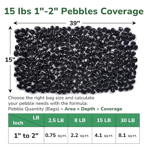 GreatBuddy 15-lb Black River Rocks for Landscaping, 1-2 Inches Black Polished Pebbles, Decorative Rocks for Plants Indoor& Outdoor, Garden Landscaping, Aquariums, Vases, Potted Plants, Home Decor