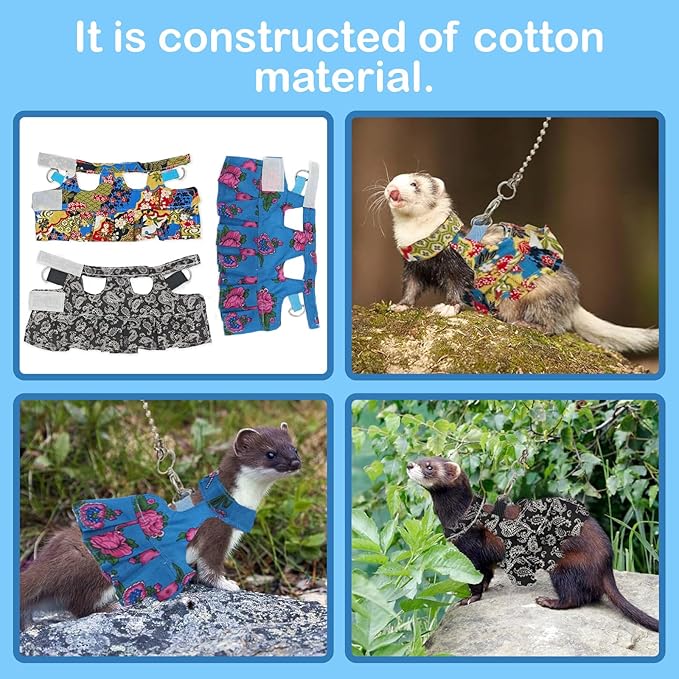 Guinea Pig Harness Skirt Clothes and Leash, Adjustable Hamster Ferret Harness and Leash Set, No Pull Walking Vest for Ferrets, Chinchillas and Similar Small Animals (Blue S)