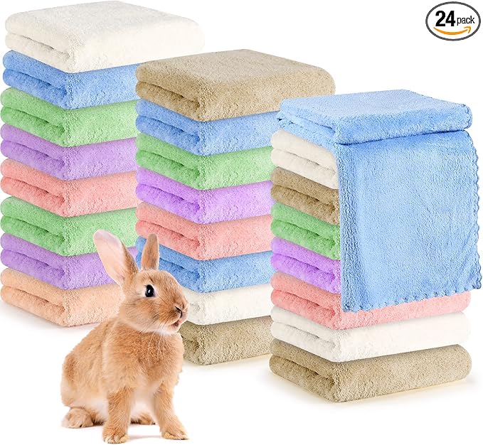 Newwiee 24 Pcs Guinea Pig Fleece Bedding Blankets Bulk Washable Small Animal Fleece Cage Liners Pet Wash Cloth Sleeping Mat Cover for Hamster Chinchilla Rabbit Hedgehog(14 x 30 Inch,Multicolor)