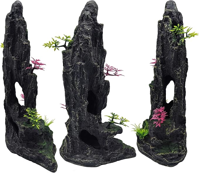 Large Aquarium Decoration - Resin Rockery Landscape Castle Decoration Fighting Fish Hiding Cave Fish Tank Ornaments Accessories - Height 14.3 inches (Purple)
