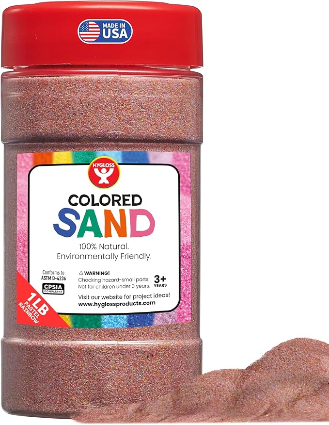 Hygloss Colored Sand for Crafts – 1 lb Bottle, Pastel Rainbow – Vibrant Colorful Fine Sensory Play Sand Art Kits for Kids – Classroom Activities for Children 3 4 5 6 7 8 9 10 11 12 – Safe for Ages 3+