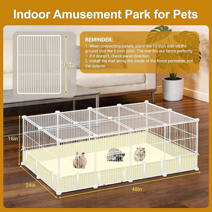 VISCOO 20 Panels Guinea Pig Cages, 48" x 24" x 16" DIY Small Animal Playpen with Transparent Top & Waterproof Mat, Enclosed Rabbit Cage for Bunny, Guinea Pigs, Hamsters, Metal Wire Yard Fence