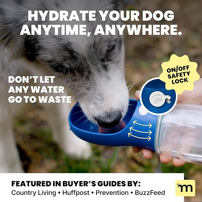 MalsiPree Dog Water Bottle - 19 oz, Navy Blue - One-Hand Leak-Proof Hydration & Pet Water Dispenser - Built-in Travel Bowl & Travel Pet Bowl - for Trail Hiking, Park Visit, Camping & Beach Days