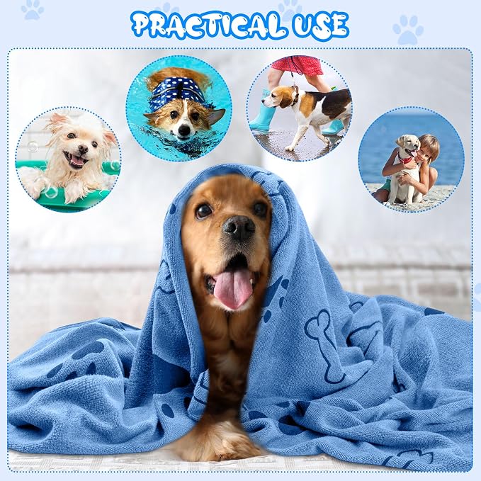 Tatuo 22 Pcs Dog Towels for Drying 20 x 40 Inch Pet Bath Towels Absorbent Microfiber Towel Quick Drying Puppy Bathing Supplies for Small Medium Large Dog Puppy Cat(Blue,Bone Pattern)