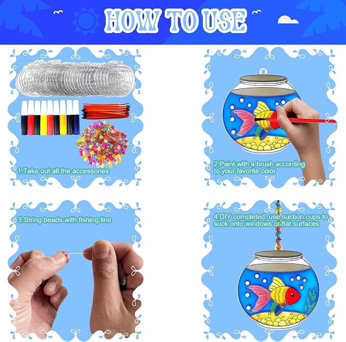Ayhuhra 30 Set Fishbowl Suncatcher Craft Kits, Sea Animal Fish Tank Art | Under the sea crafts for summer parties, beach decor, ocean themes, aquatic art projects, and sunny window displays