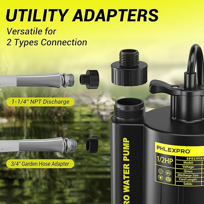 Sump Pump 1/2HP Submersible Water Pump, 2650GPH Utility Pump Thermoplastic Electric Portable Transfer Pump for Swimming Pool Garden Pond Basement with 16.4ft Long Power Cord