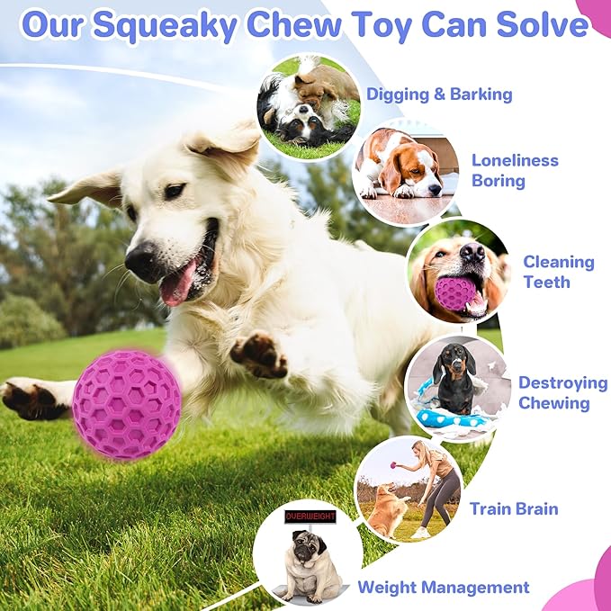 DISSKNIC Indestructible Squeaky Dog Balls, Dog Toys for Aggressive Chewers Large Breed for Relieving Anxiety, Tough Dog Chew Toys Balls for Aggressive Chewers, Outdoor Squeaky Cognitive Dog Toys