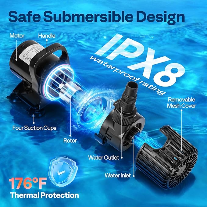 VIVOHOME Electric 62W 1100GPH Submersible Water Pump for Koi Pond Pool Waterfall Fountains Fish Tank and Aquarium
