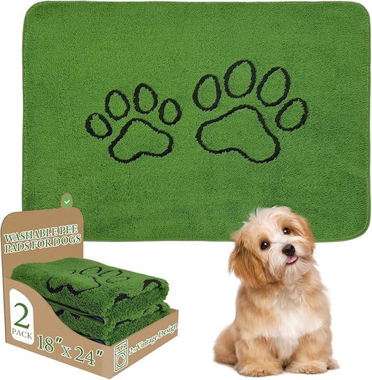 Homimp Washable Pee Pads for Dogs, 2 Pack Super Absorbent Reusable Puppy Pads, Green Long Wool Fake Grass for Potty Training, Upgrade Non-Slip and Leak-Proof,Floor, Couch, Bed, and Crate,Green 18"×24"