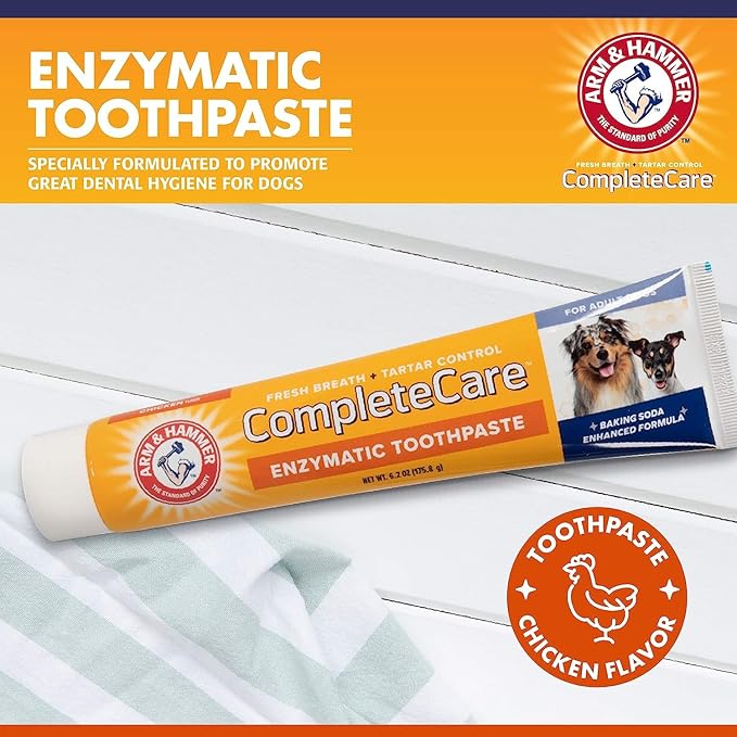 Arm & Hammer Complete Care Enzymatic Dog Toothpaste with Baking Soda and Calcium, Fluoride-Free Chicken Flavor for Plaque, Tartar, and Fresh Breath, 6.2 Oz Value Size - 6 Pack