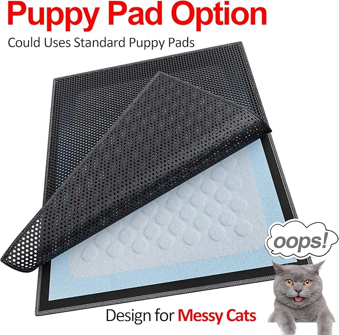 Waretary Cat Litter Box Mat: 36"x 30" Waterproof Kitty Cat Litter Trapping Mat, Easy-clean Double-layer Scatter Control Pad Rug (Black)