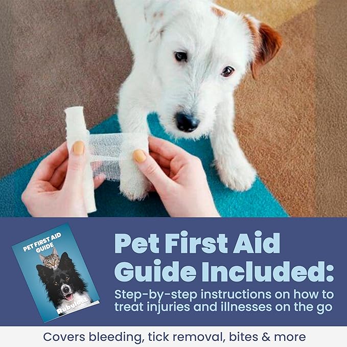 Dog First Aid Kit - Vet Approved Emergency Supplies - Pet First Aid Kit Guide, Tick Remover, Slip Leash & Medical Essentials for Home, Camping, Car, RV, Travel (Essential Pack)