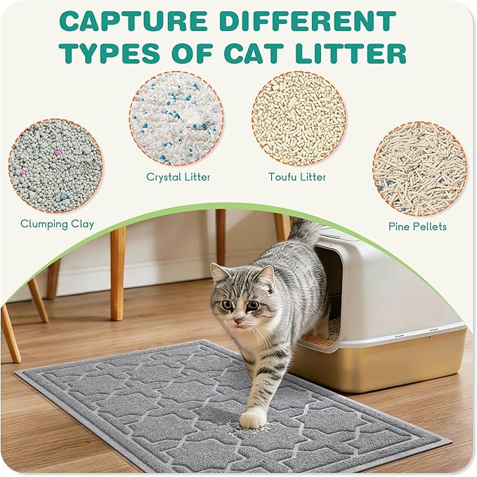 Yimobra Cat Litter Mat, Litter Trapping Waterproof Non Slip PVC Mat, Scatter Control Easy Clean for Litter Box, 47"x36", Grey