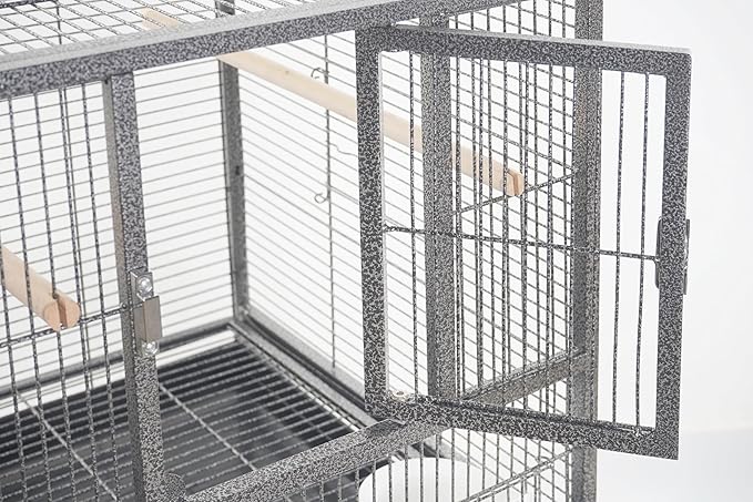 1F/2F/3F Stackable Center Divided Breeder Breeding Bird Flight Double Rolling Cage for Aviaries Canaries Cockatiels Lovebirds Finches Budgies Small Parrots. (Black Vein, 2F)