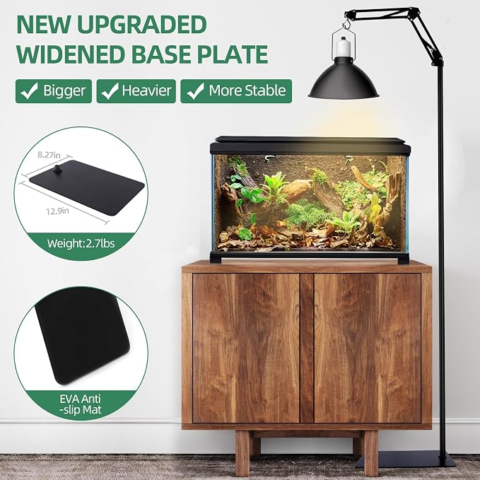 MECESOR Reptile Lamp Stand Adjustable Height 15.7-73.6inch with 360°Adjustable Swing Arm Heat Lamp Stand Plant Floor Light Holder for Bearded Dragon Turtles Snake and Chicks