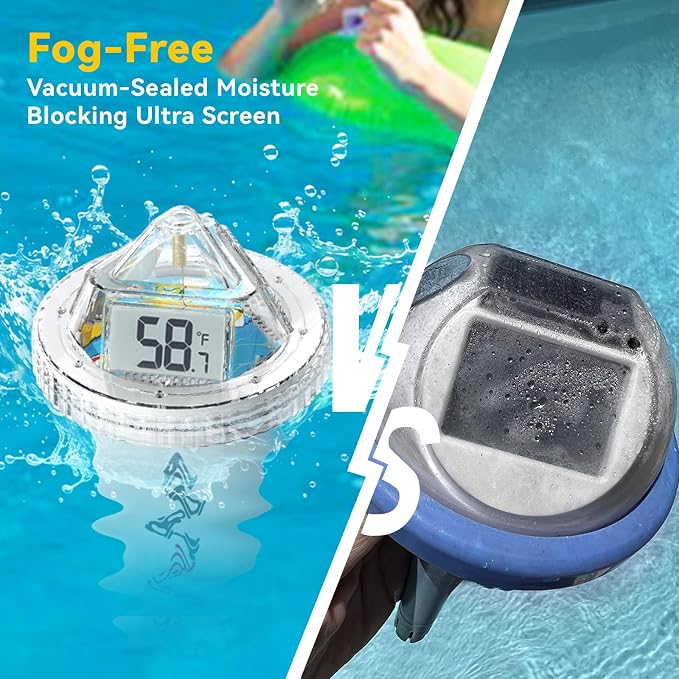 Digital Floating Pool Thermometer, Anti-Fog Design with 360° Visibility, IPX7 Waterproof Water Temp Monitor for Swimming Pools, Hot Tubs, Ice Baths, Spas, Aquariums & Ponds