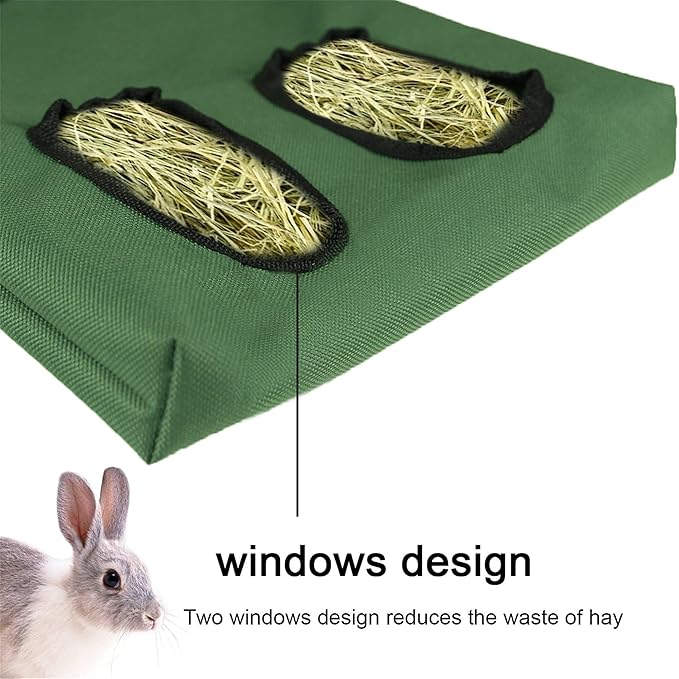 Rabbit Hay Feeder Bag Guinea Pigs Hanging Hay Rack Manger Holder Dispenser Small Animal Feeder Storage Pouch for Bunny Chinchilla Hamster (Pattern Black, 2 Windows)
