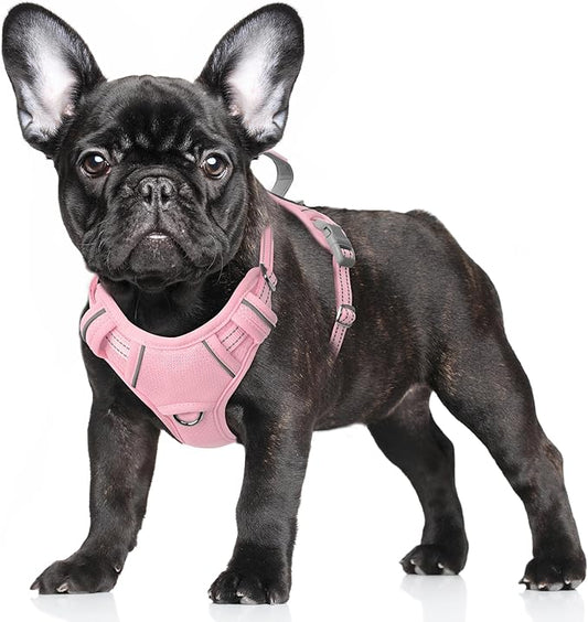 BARKBAY No Pull Dog Harness Large Reflective Dog Harness with Front Clip and Easy Control Handle for Walking Training Running with ID tag Pocket(Baby Pink,S)