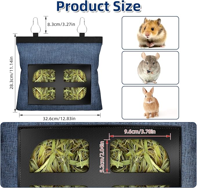 Rabbit Hay Feeder Bag Guinea Pig Hanging Hay Feeding Bag Storage Dispenser for Chinchilla Hamster Bunny Small Animal Pet