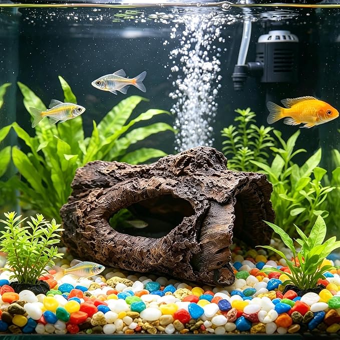 Tfwadmx Aquarium Decoration Cave Resin Hollow Tree Trunk Log Terrarium Ornament Fish Tank Hideout for Betta Cichlid Shrimp Small Reptile Gecko