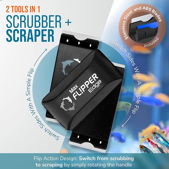 Flipper Edge 2-in-1 Scrubber Scraper Floating Magnetic Fish Tank Aquarium Cleaner with Dual Blades - Efficient Glass & Acrylic Aquarium Cleaning Tools (MAX)