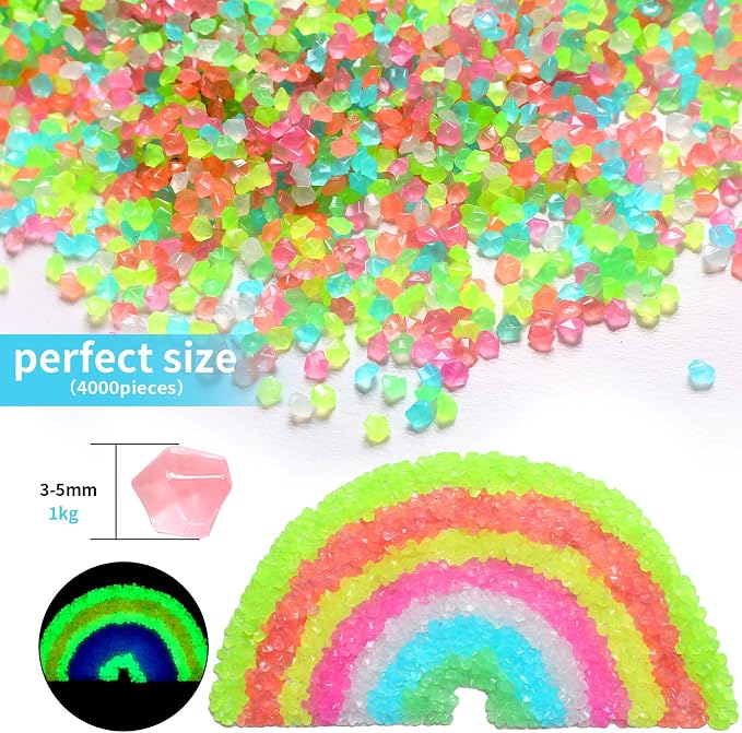 40000 Pcs 3-5mm Glow in The Dark Rocks Pebbles for Fish Tank Sand Aquarium Luminous Gravel Bulk Craft Landscaping Glow Stone for Potted Succulent Decor Fairy Garden, 2.2 Lb/ 1 kg(Multicolor)