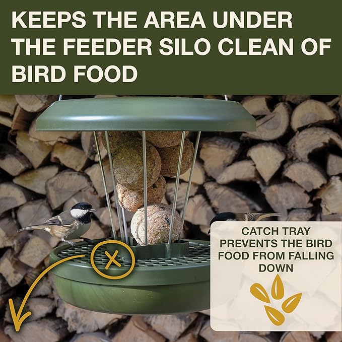 SWISSINNO Bird Feeders - No Mess Fat Ball/Suet Feeder for Outdoors Hanging - Smart Birds Lucerne Spill Proof Wild Cardinal Bird Feeder with Integrated Seed Catcher Tray - Light Blue
