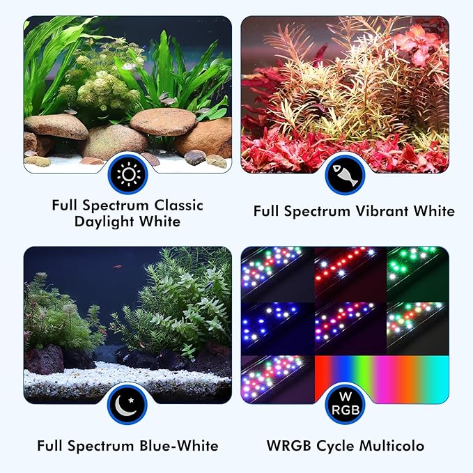 hygger Auto On Off Aquarium LED Light, 4 Mode Lighting Full Spectrum Fish Tank Light 24/7 Timer Colorful Fish/Sun/Nightlight/WRGB Cycle for Freshwater