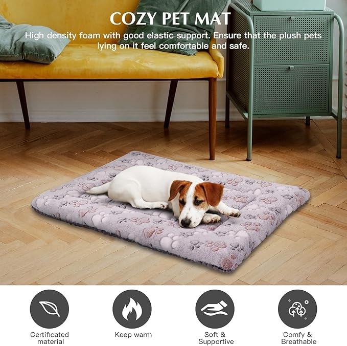 BVAGSS Reversible Dog Crate Pad, Memory Foam Pet Bed Mat, Soft Warm Machine Washable Sleeping Kennel Mattress for Small Medium Large Dogs XH079 (42''x28''x1.6'',Grey Paw)