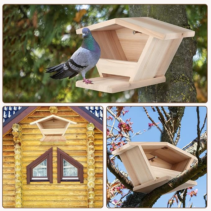 Wooden Dove Nesting Box with Triangular Opening - Outdoor Bird House for Doves to Nest and Roost, Flawless Garden Decor