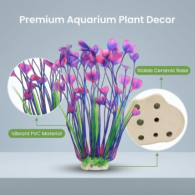 2 Pack Artificial Aquarium Plants, 15.8 Inch Tall Seaweed, Green, Plastic with Ceramic Base, for Aquarium, Indoor