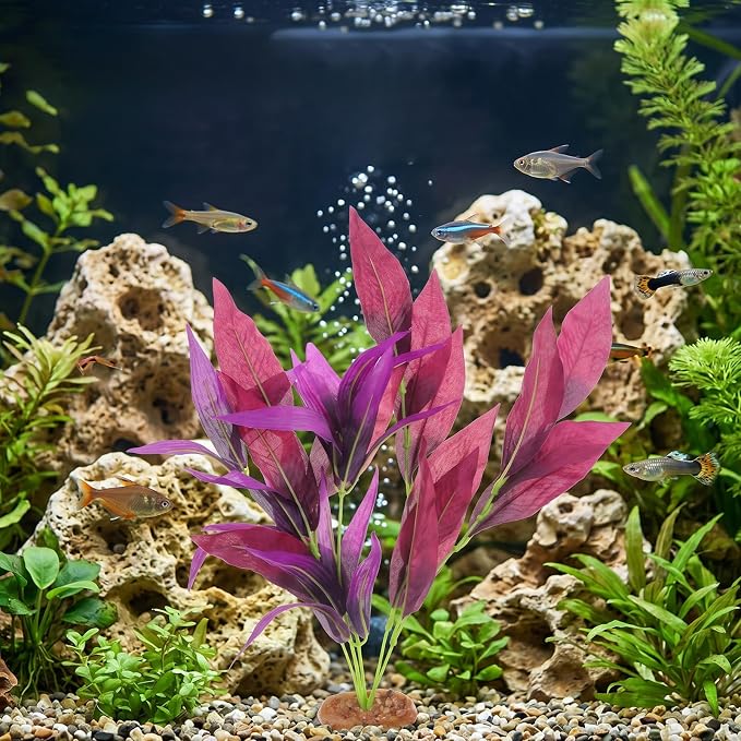 2 Pcs Silk Aquarium Plants 10 Inch Silk Fish Tank Plants Artificial Silks Plant Decorations Silks Plant for Fish Tank Goldfish Turtle Tanks Decorations Purple